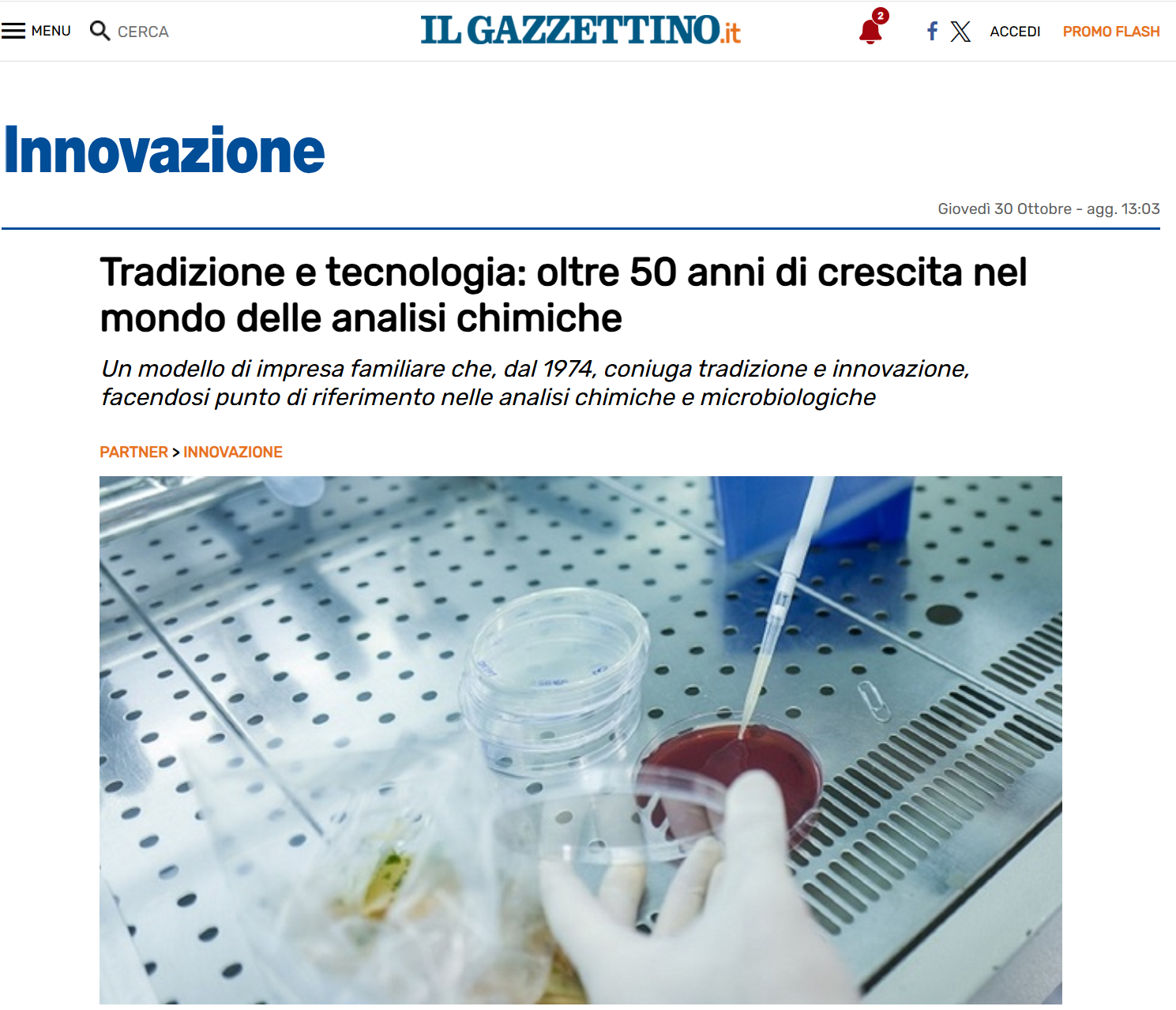 IL GAZZETTINO.IT - 30/10/2025 - Tradizione e tecnologia: oltre 50 anni di crescita nel mondo delle analisi chimiche per il Gruppo Bucciarelli