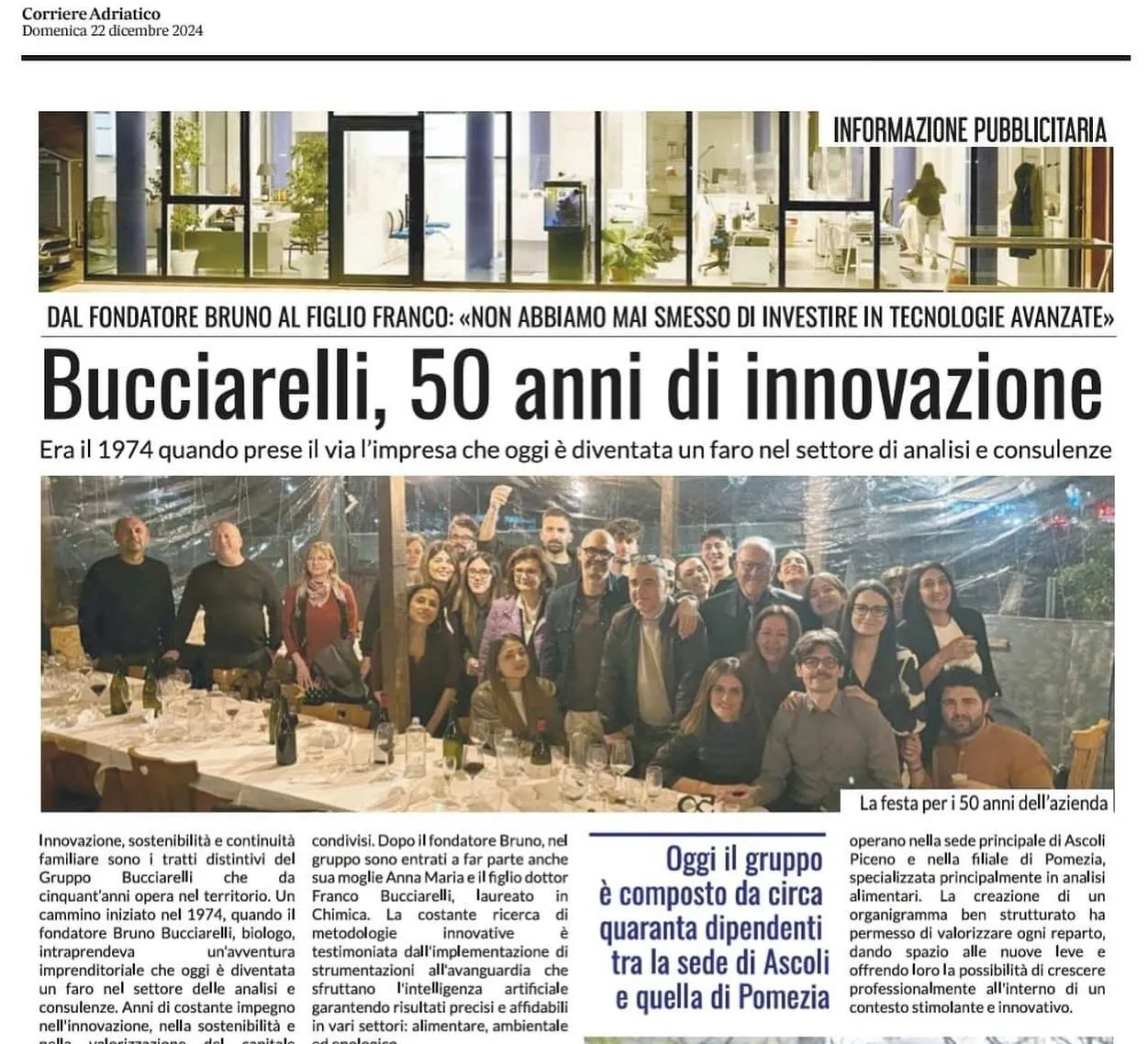 Corriere Adriatico - 22/12/2024 - Bucciarelli, 50 anni di innovazione