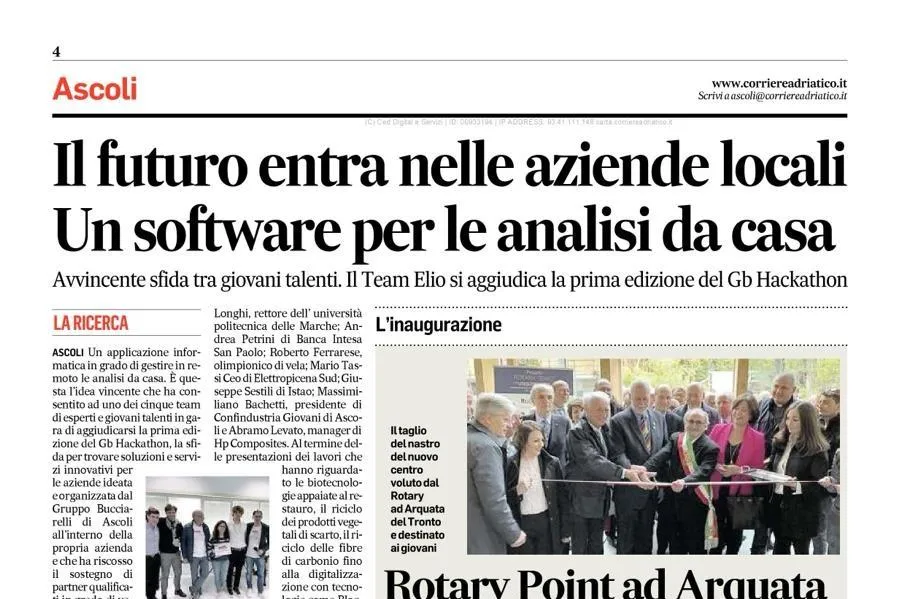 Corriere Adriatico - 06/05/2019 - Il futuro entra nelle aziende locali - Un software per le analisi da casa