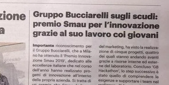 Resto del Carlino - 25/10/2019 - Gruppo Bucciarelli sugli scudi: premio Smau per l'innovazione grazie al suo lavoro coi giovani